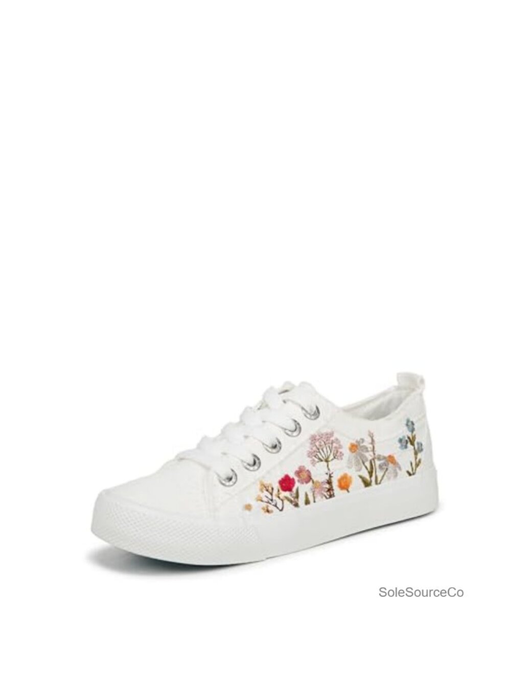 Lace Up Low Top Canvas Sneaker with Embroidery